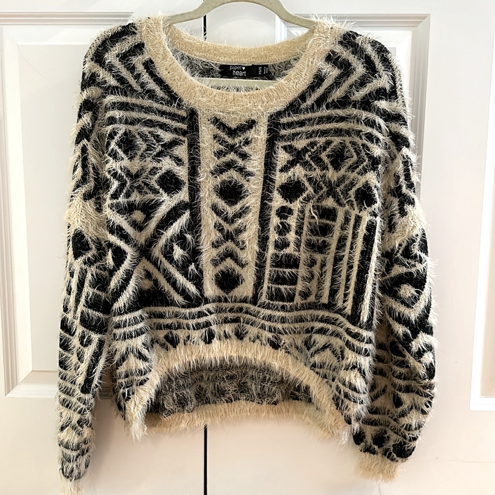LF Furry Knit Geometric Print Sweater